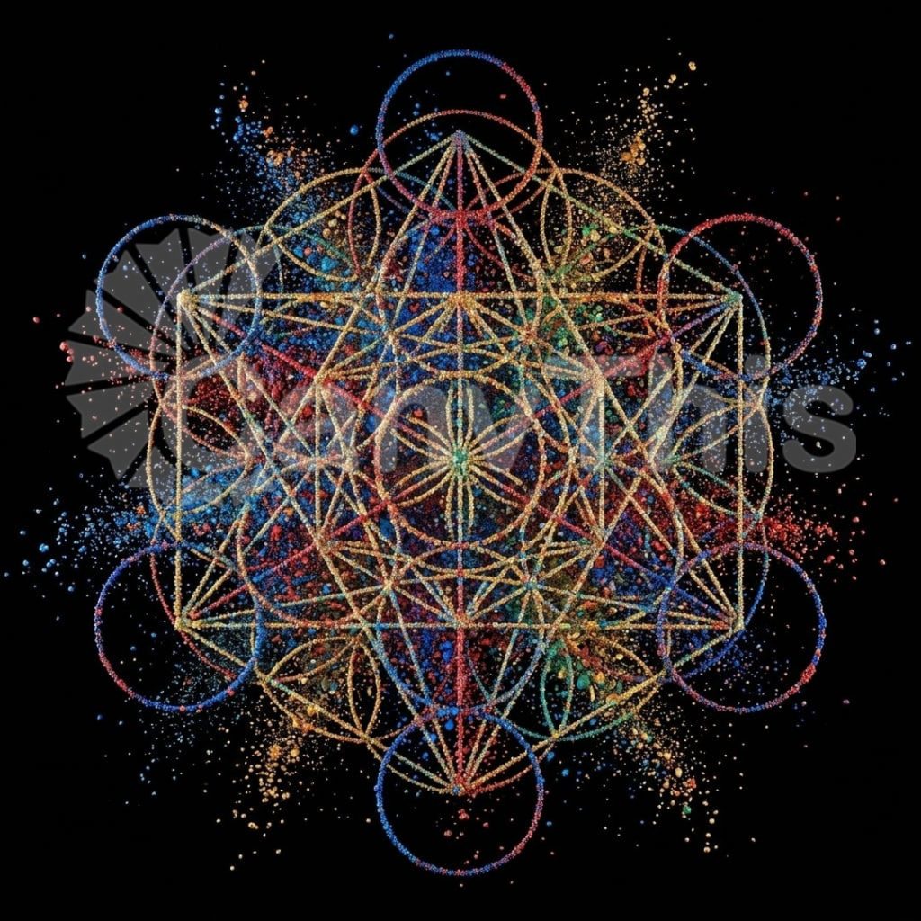 
									Sacred Geometry — White Mandala on Black Field