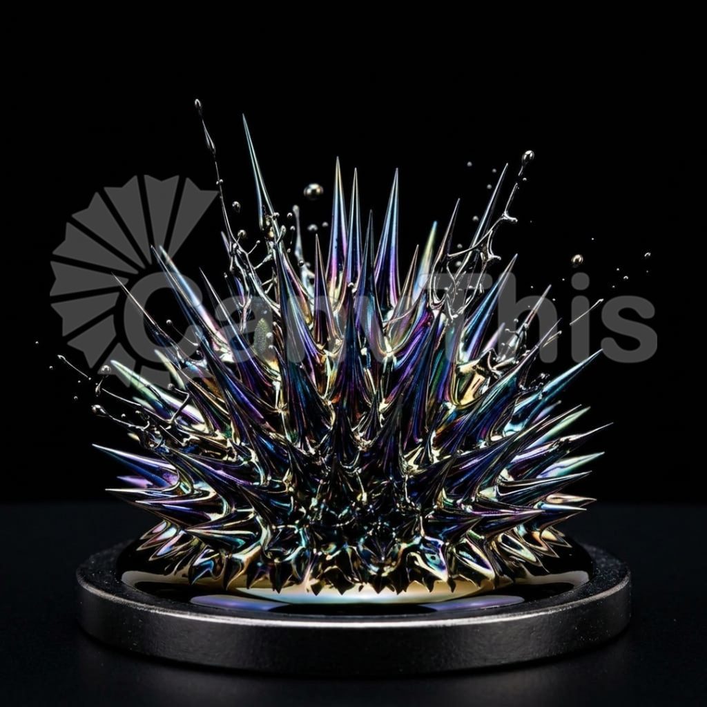 
									Magnetic Ferrofluid Spike — Iron Suspension in Field