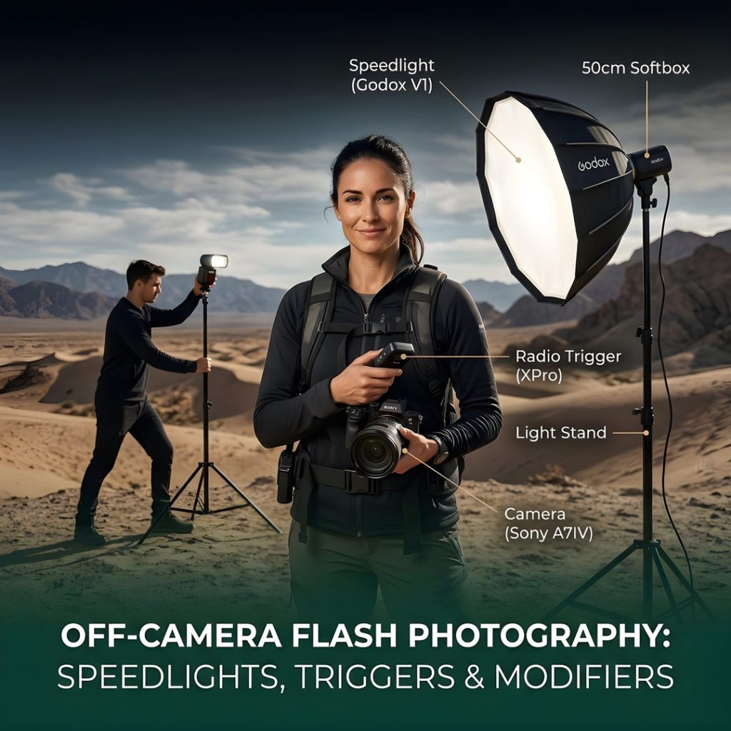 
									Off-Camera Flash Photography: Speedlights, Triggers & Modifiers