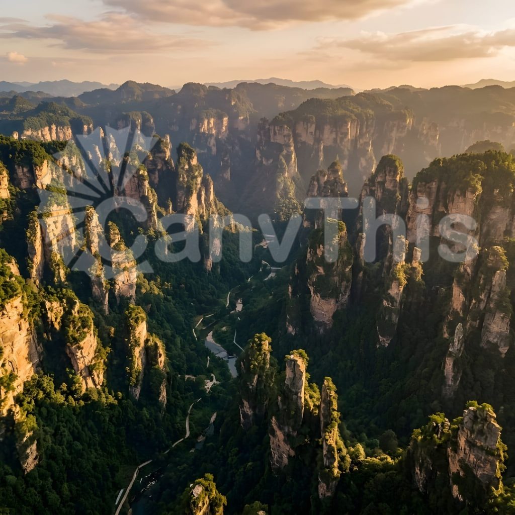 
									Zhangjiajie Sandstone Pillars — Avatar Mountains Aerial