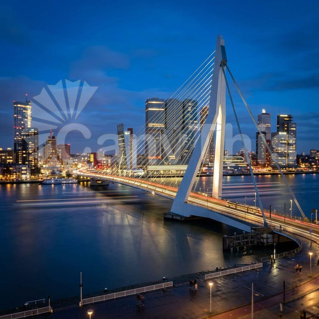 16. Rotterdam Erasmus Bridge — Night Reflection_watermarked
