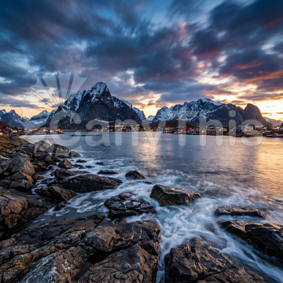 23. Lofoten — Red Rorbu Fishing Village Winter_watermarked