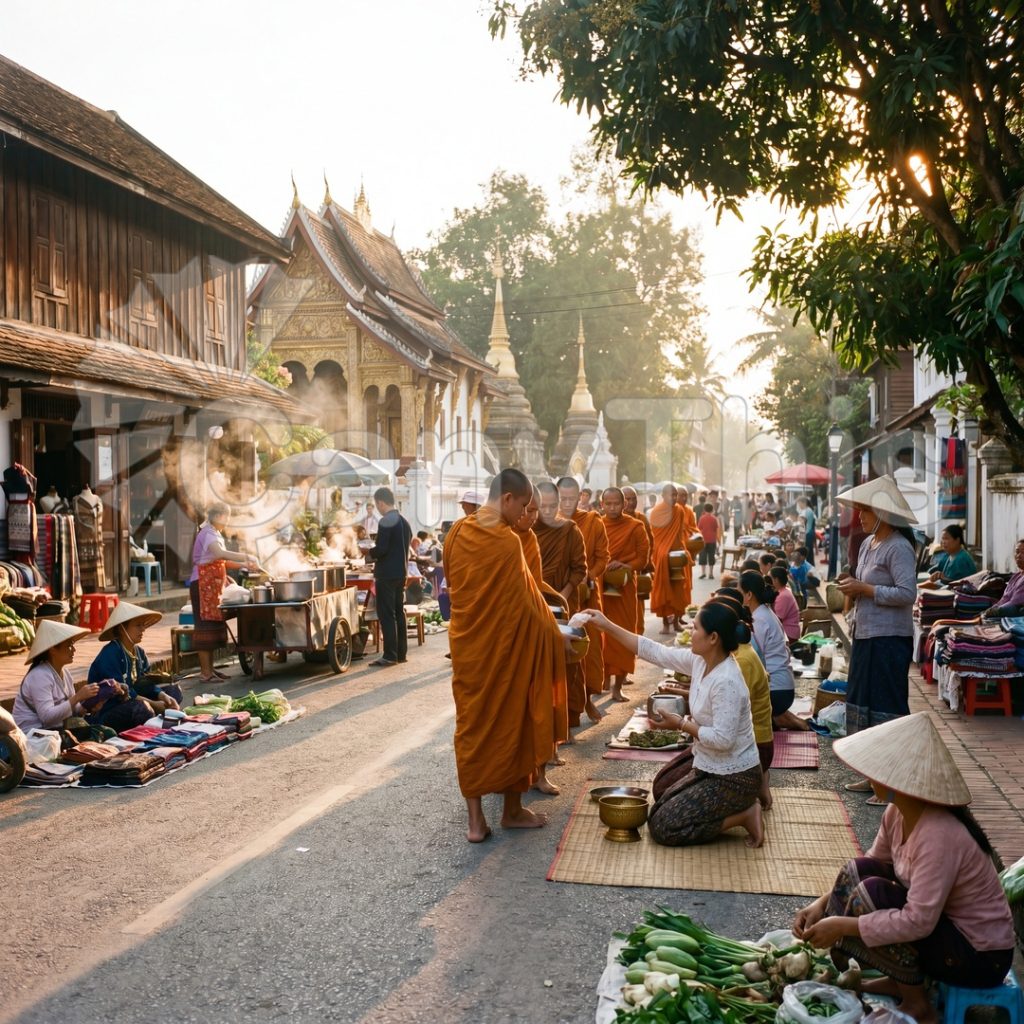 
									Luang Prabang — Monks Alms Dawn Street