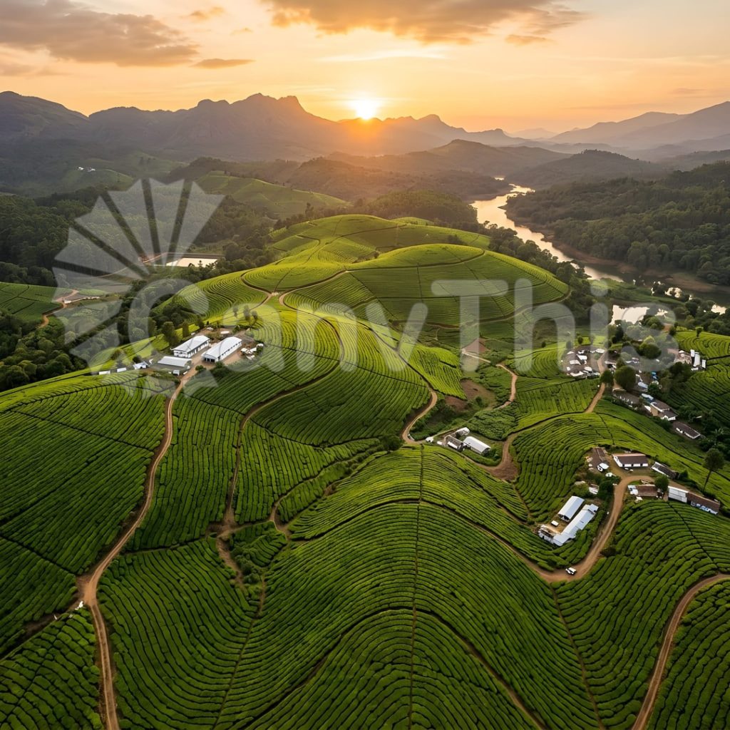 
									Tea Plantation Rows — Munnar Aerial
