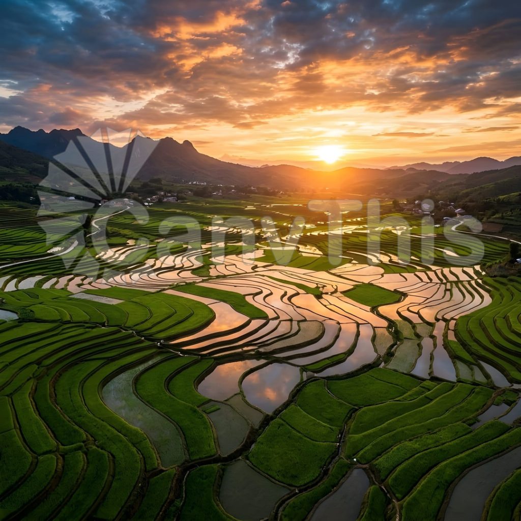 
									Paddy Field Reflections — Yunnan Aerial