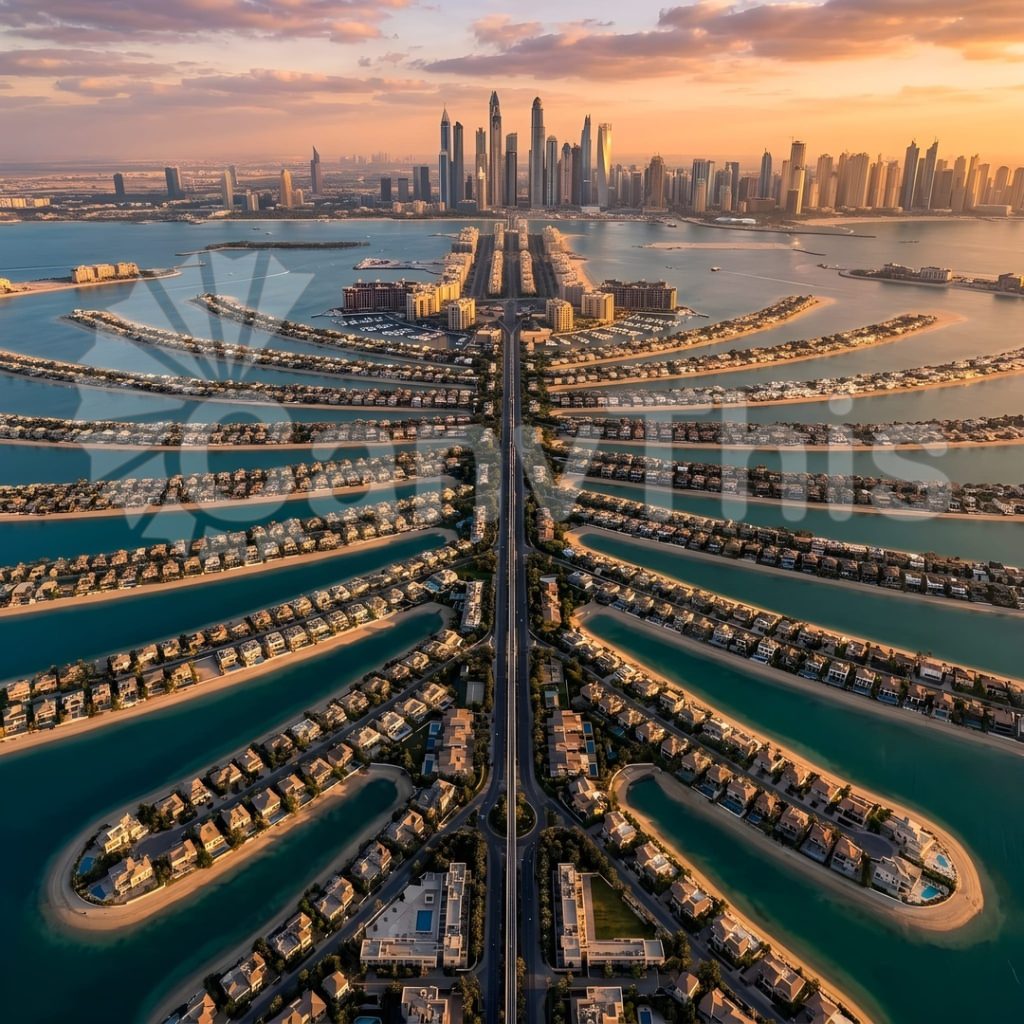 
									Dubai Palm Fronds — Aerial Geometry at Dawn