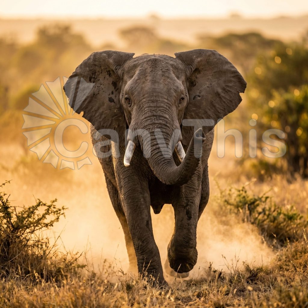 
									Elephant Bull Charge — Amboseli Dust Storm