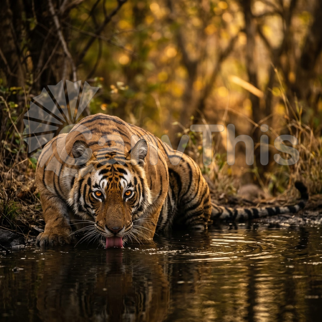 58_Tiger at Waterhole — Ranthambore Midday Drink_watermarked