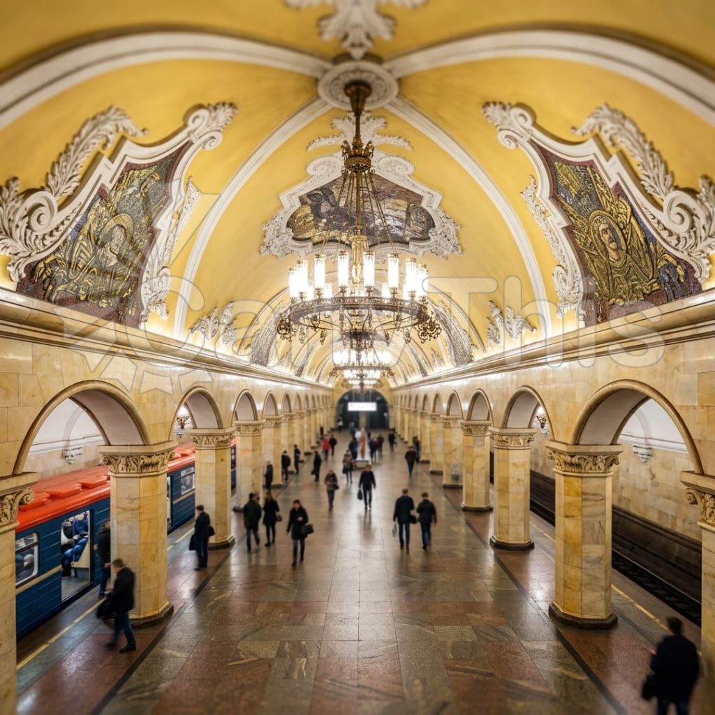 
									Moscow Metro Komsomolskaya — Stalinist Baroque Ceiling