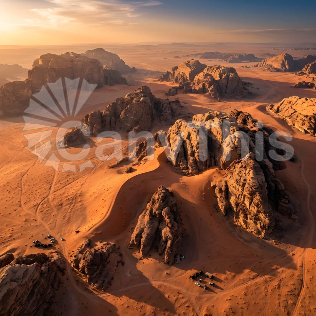 
									Wadi Rum Drone — Desert Canyon System Overhead