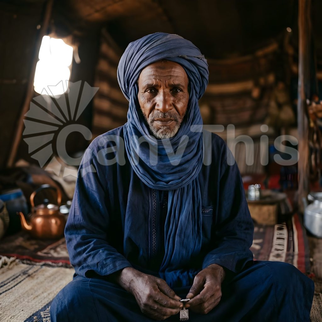 
									Tuareg Nomad — Saharan Camp Fire Portrait