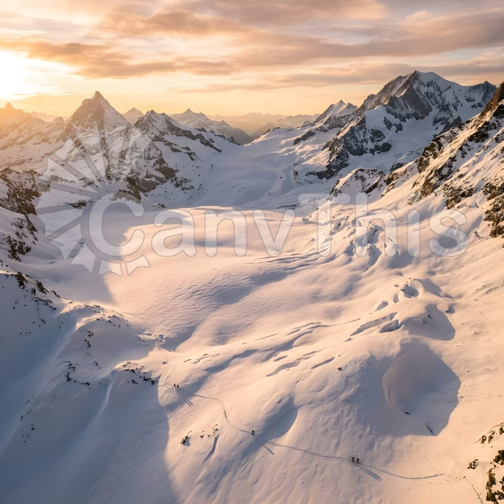 
									Swiss Alpine Snowfield — Crevasse Pattern Overhead