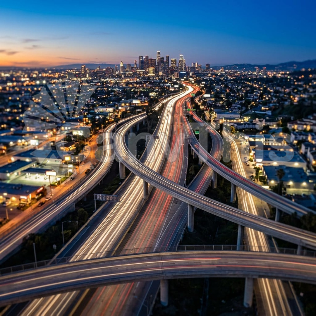 80. Los Angeles Freeway Stack — Blue Hour_watermarked