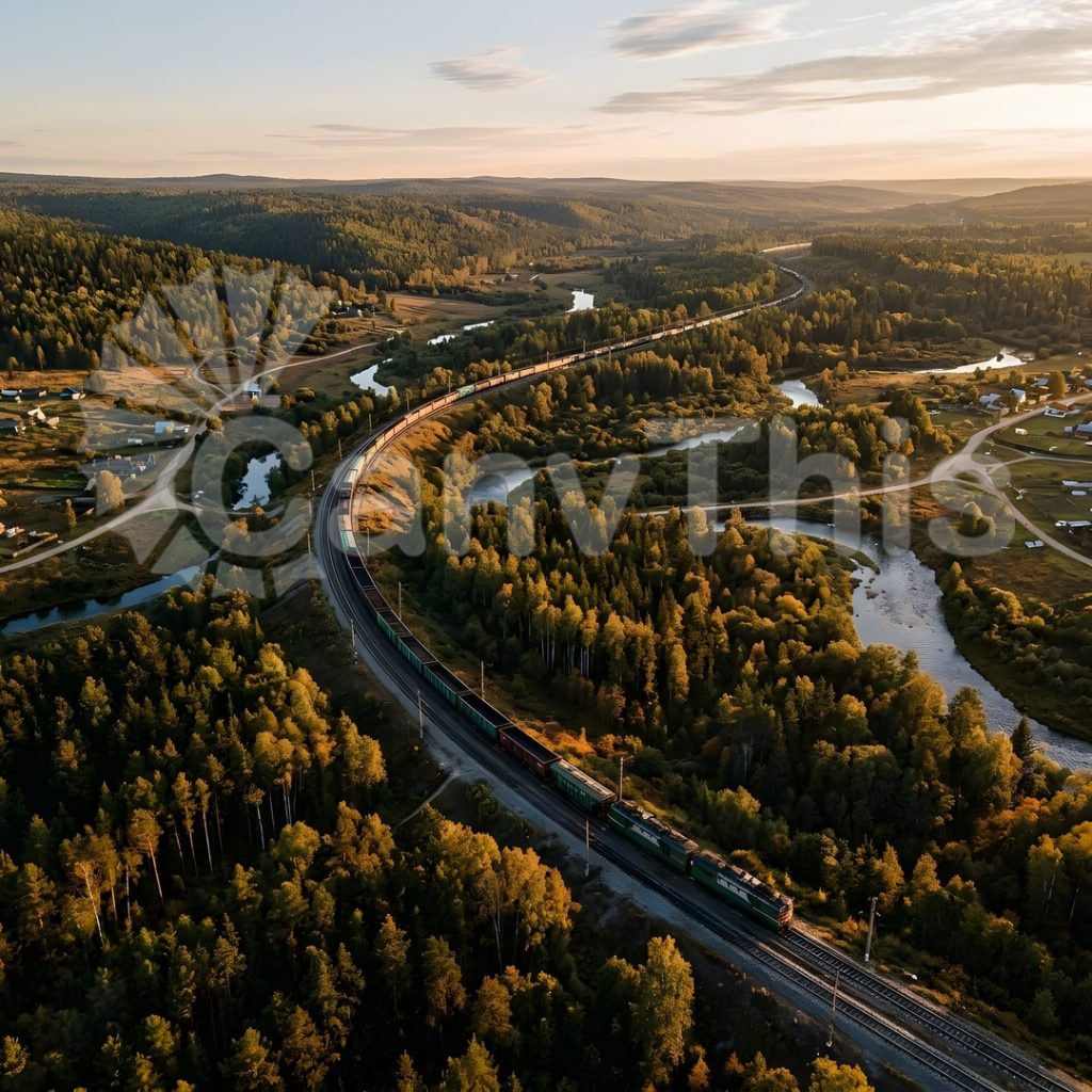 
									Trans-Siberian Railway — Baikal Lakeshore Aerial