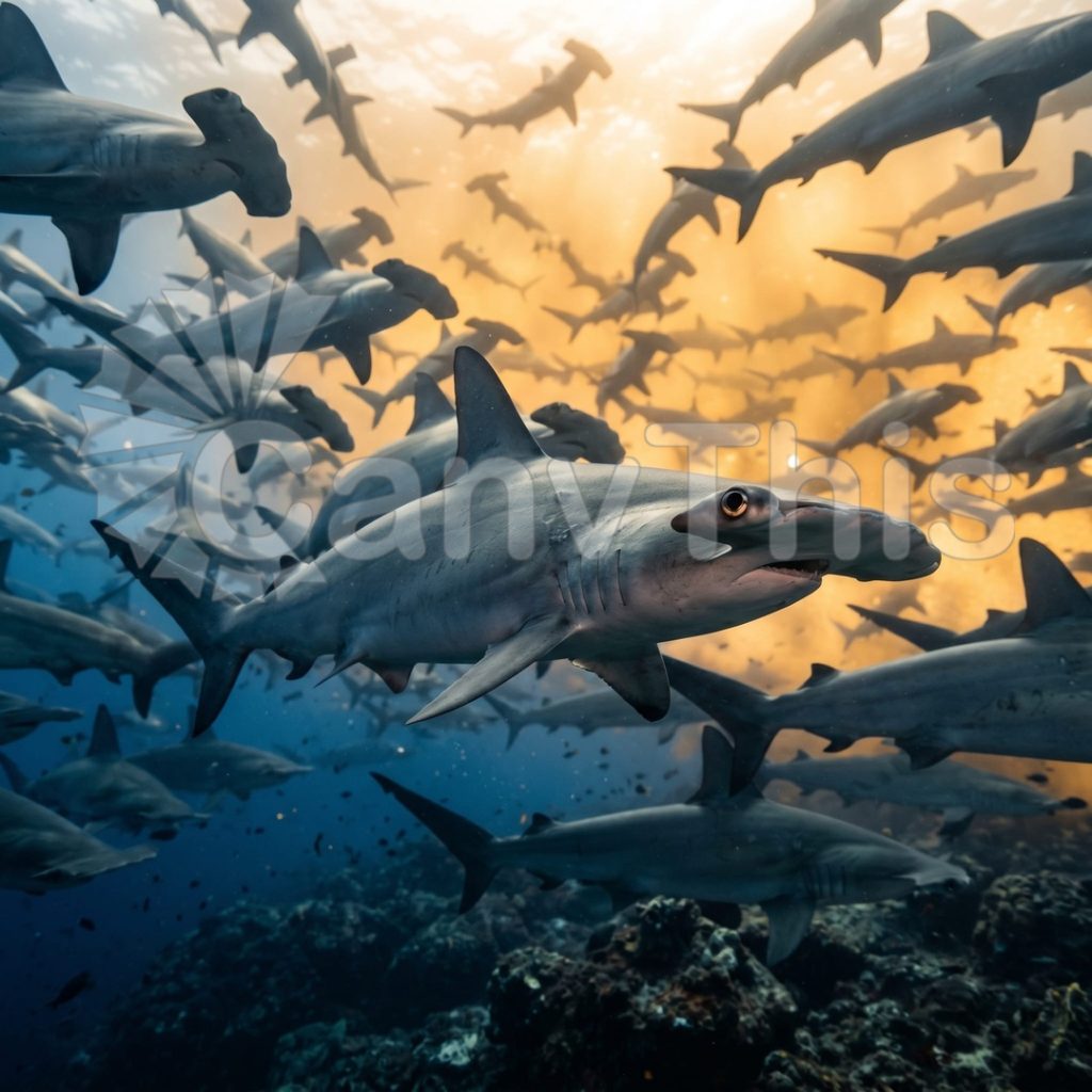 
									Hammerhead Shark School — Cocos Island Deep Aggregation