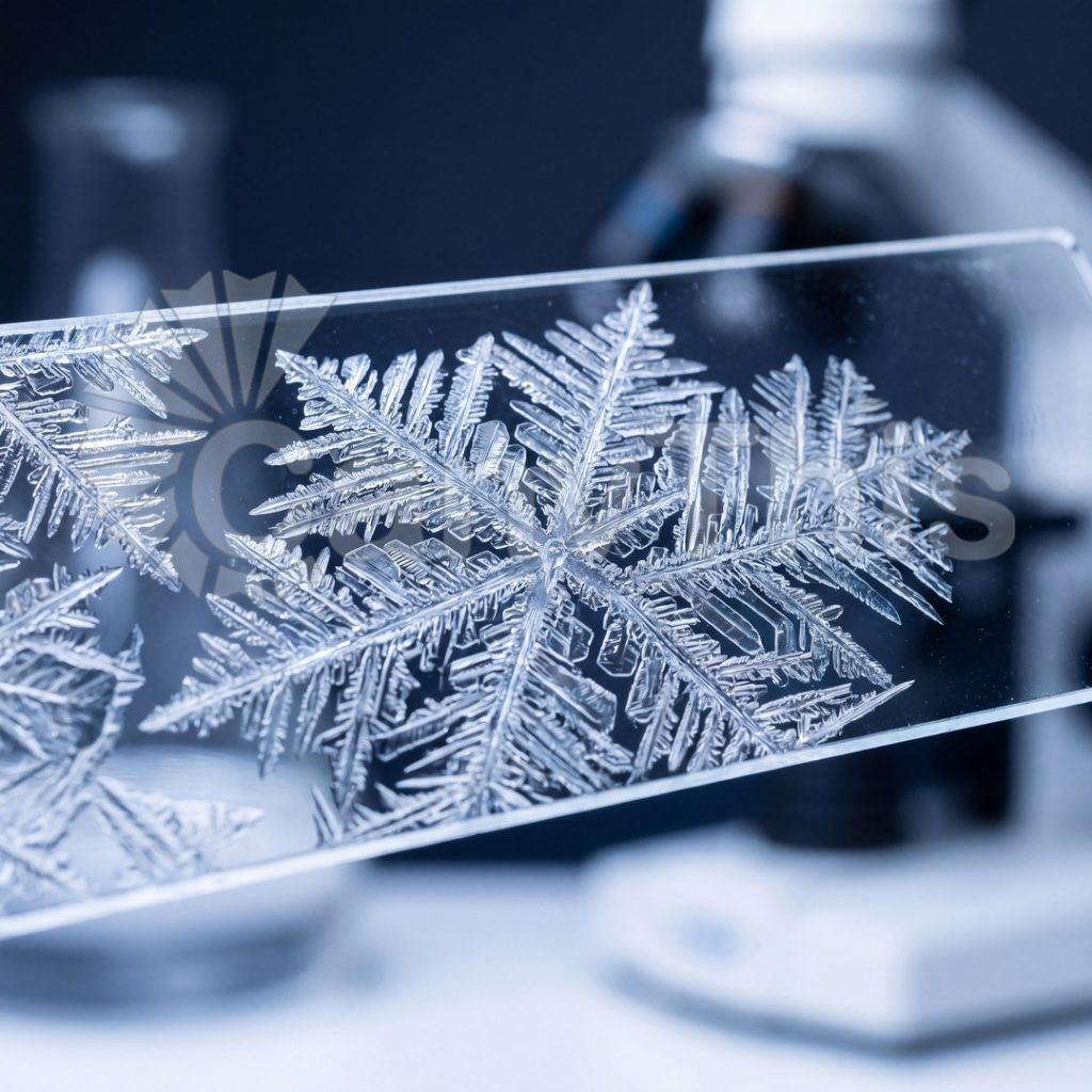 
									Ice Crystal Growth — Dendritic Frost on Metal Surface