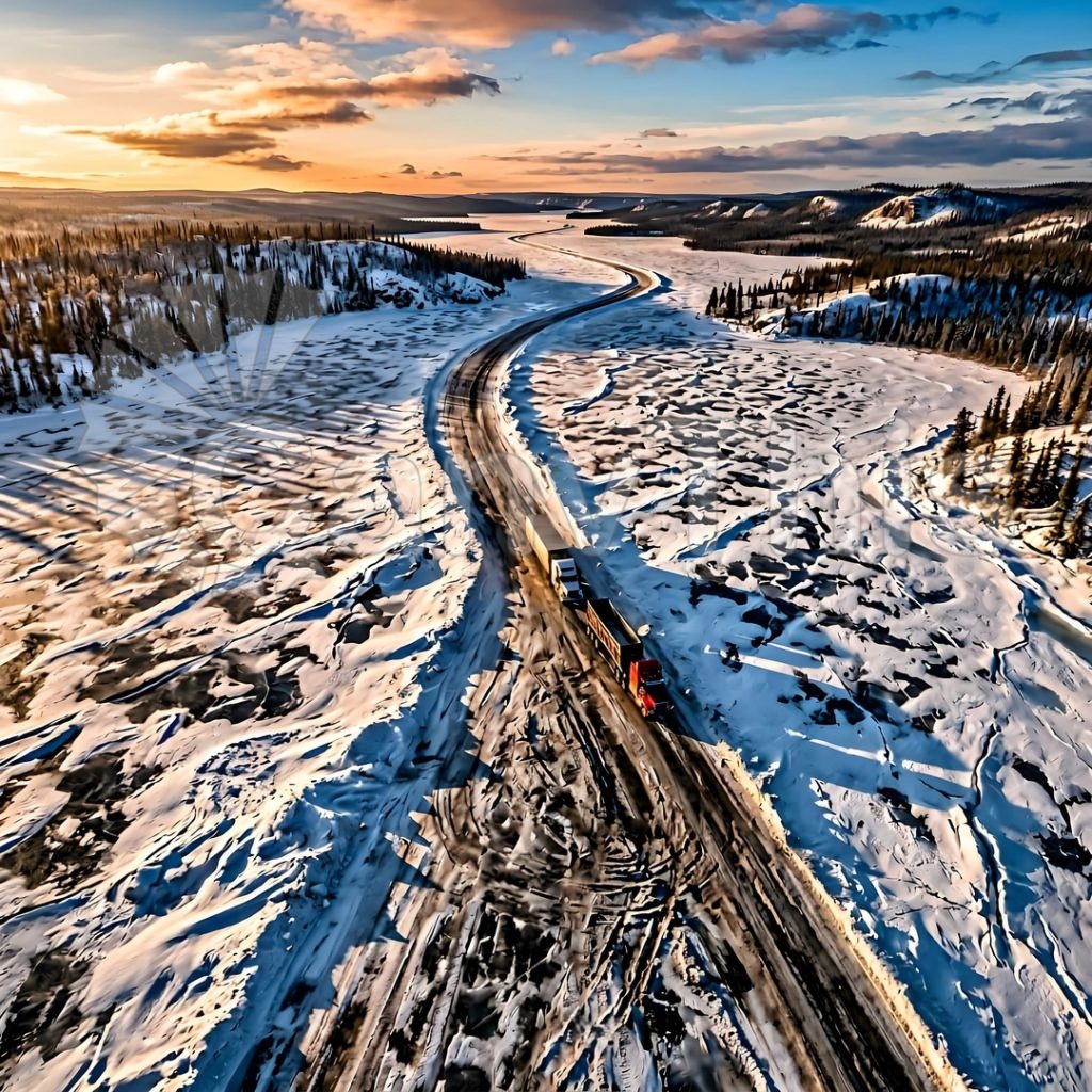 
									Canadian Ice Road — Winter Frozen Lake Highway