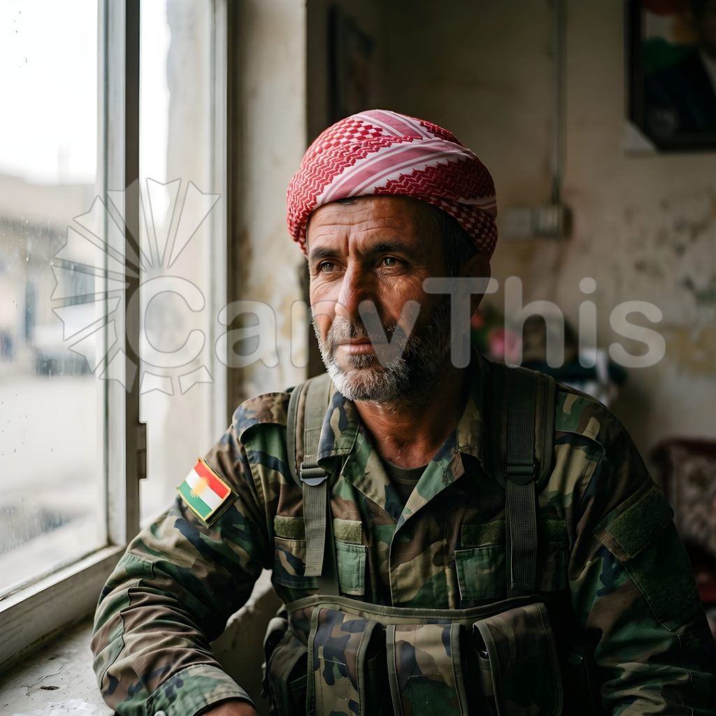 
									Kurdish Peshmerga — Mountain Camp Portrait