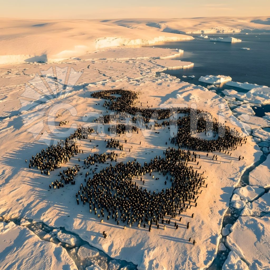 
									Antarctica Emperor Colony — Thermal Huddle from Above